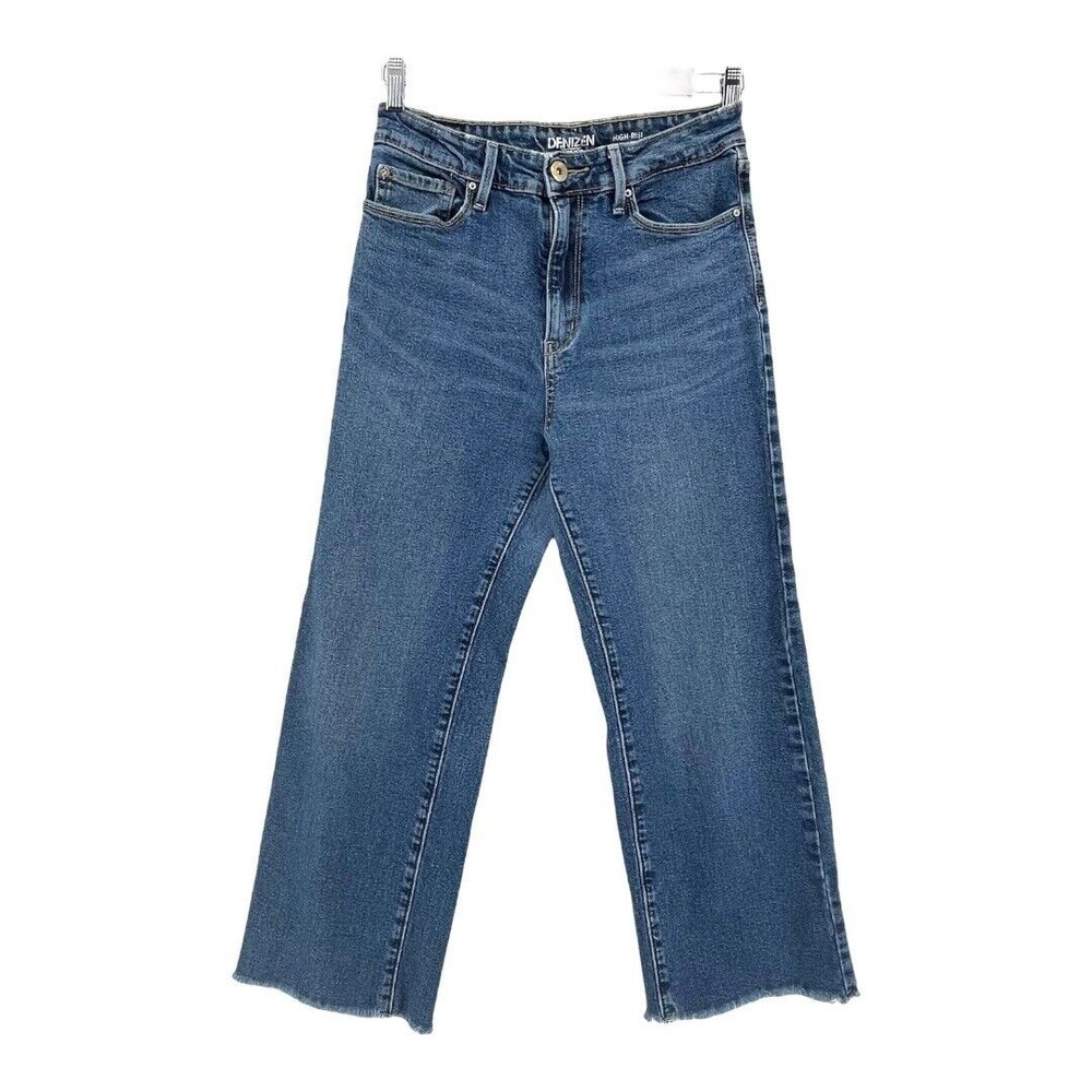 DENIZEN from Levi's Womens High-Rise Cropped Wide Leg Jeans 7/28 Stretch Raw Hem